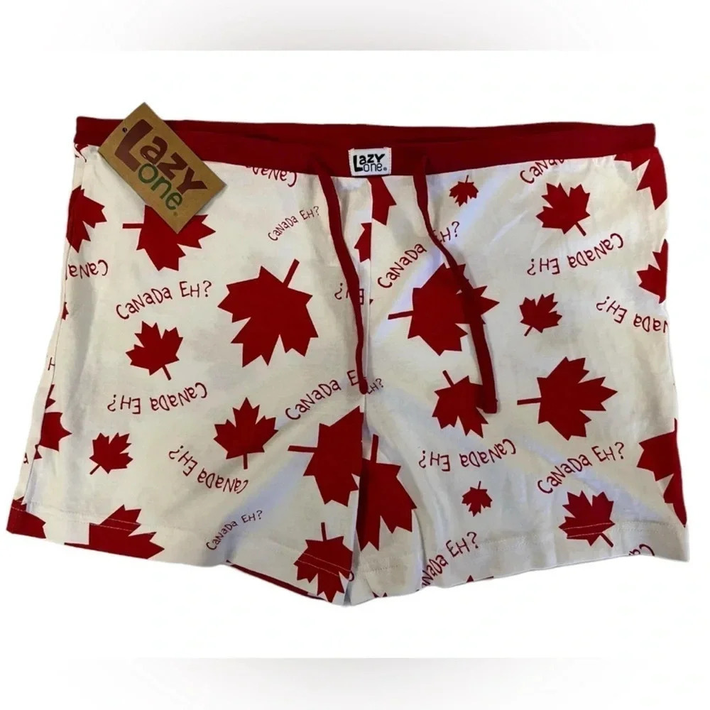 Lazy One Junior  Boxer Shorts Canada Eh Red White Size XL